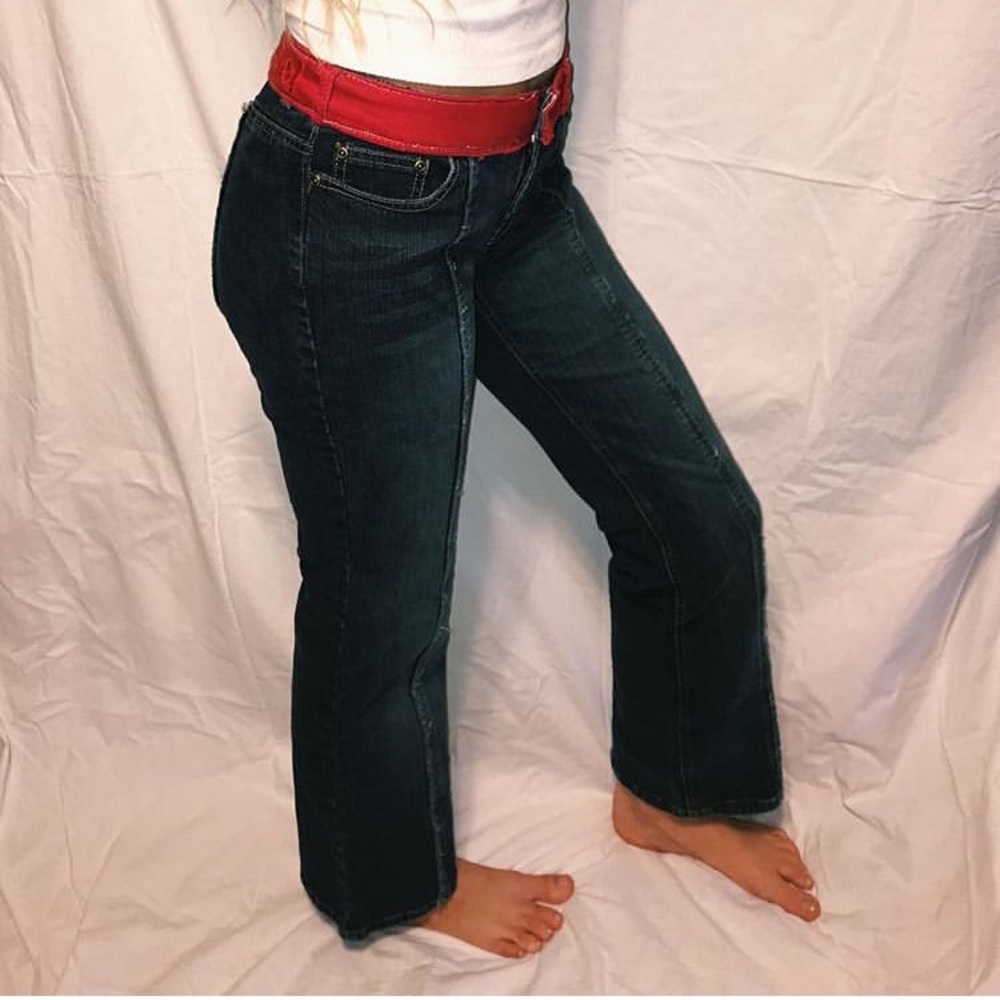 Custom Red Topped Straight Line Jeans